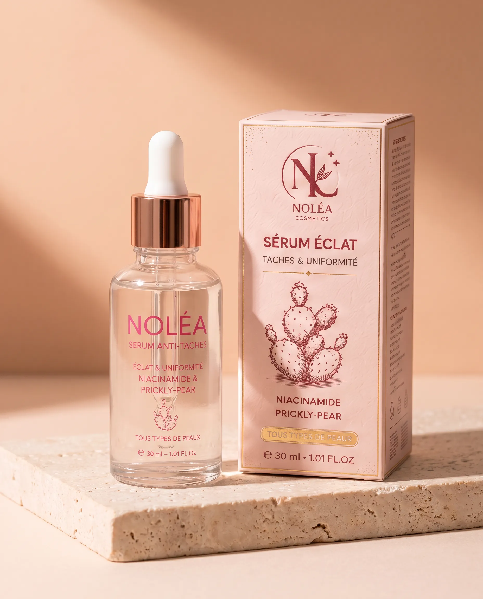 Le sérum anti-taches NOLÉA avec son étui
